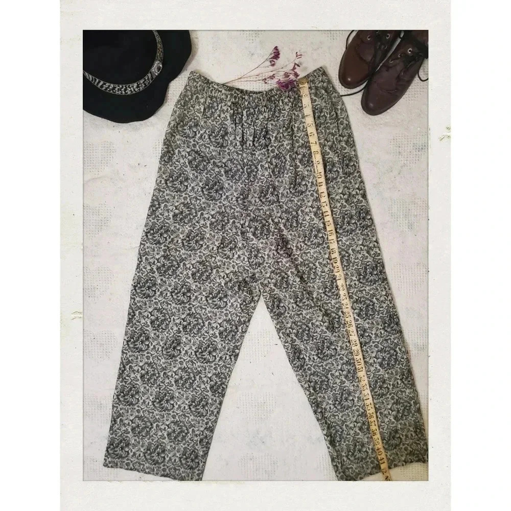 ✨BOGO FREE✨ Vintage Floral Black White Boho High Waist Elastic Size 16 Pants